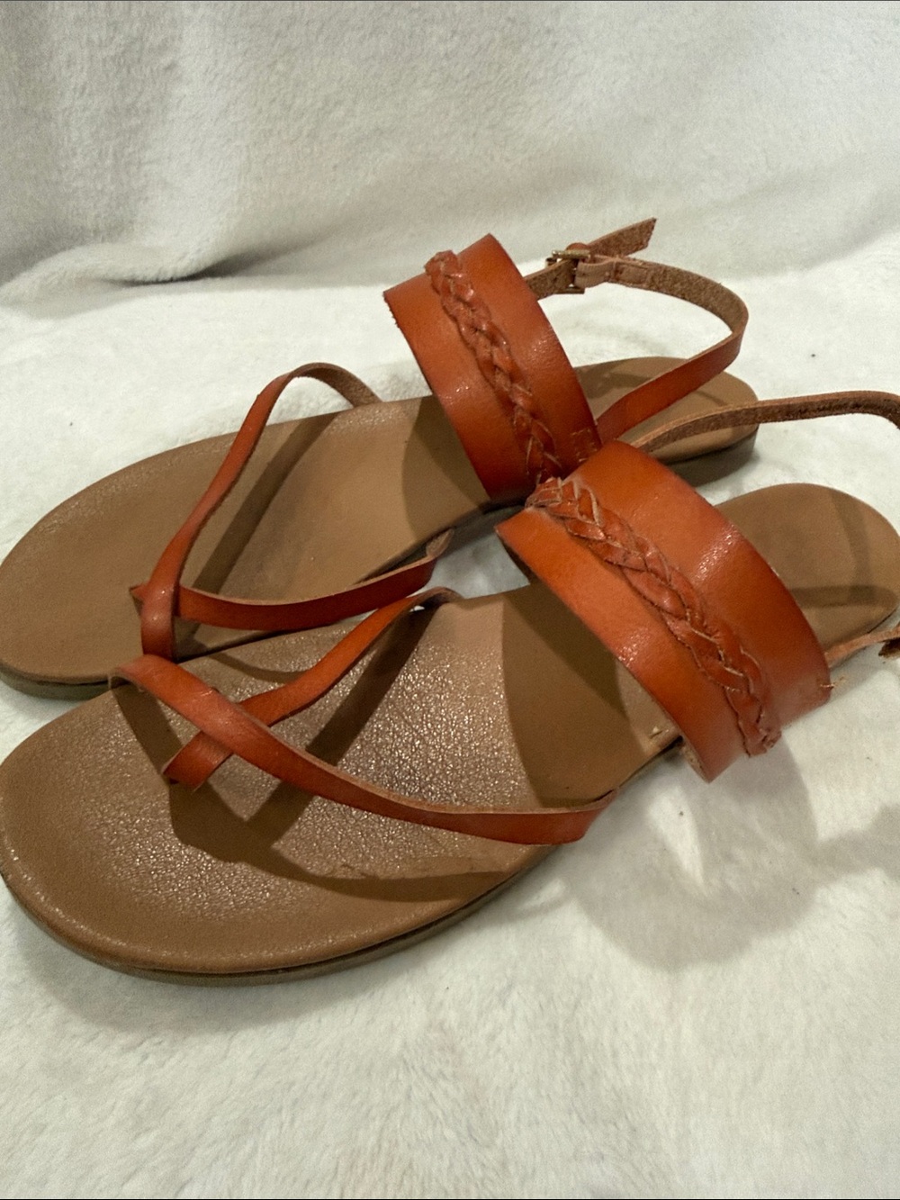 Women’s Tan Braided Strap Leather Sandals